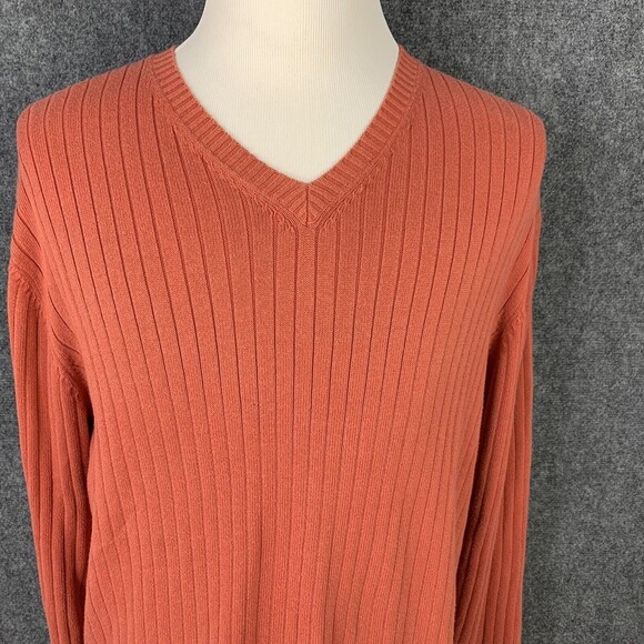 J Crew Long Sleeve Sweater Men XL Ribbed V-neck Rust Color - Picture 2 of 8
